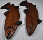 Pair Of Beautiful Hand Carved Pnw Salmon Wooden Fish Sculptures 28 Inch Length