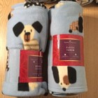 New 1 Home Classics Dog      Print Fleece Throw Blanket Blue Tan Size 46 x56 