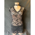 Sheer Black Floral Lace V-neck Chemise