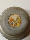 Vintage Round Aluminum Metal Vanity Victorian Couple Powder Puff Music Box  