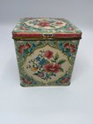 Vintage Daher Hinged Tin Box Blue   Pink Floral England Stamped  4    X 4 5   