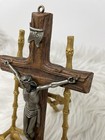 Vintage Wooden Metal Wall Cross Crucifix Holy Religious Carved Dark Brown 8   