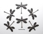  4037 Antiqued  925 Sterling Silver Plated Dragonfly W 2 Connecting Rings- 6 Pcs