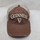 Guinness Beer Hat Cap Trucker Mesh Brown Distressed One Size Irish Harp Logo Men