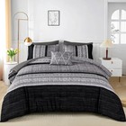 Black Comforter Set Queen Size 8 Pieces Boho Striped Bed In A Bag