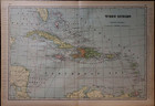 Antique 1902 Large Format Map   West Indies   Caribbean Sea By Geo  Cram