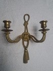 Pair Vintage Rope   Tassel Brass Wall Sconce Candelabra 2 Arm Regency 14 5   