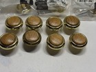 Vtg Lot  16  Nos Belwith Round Polished Brass Plated   Stained Wood Insert Knobs