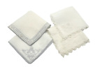 Vintage Lot Of Four 10  X 10  Linen Handkerchiefs Lace   Blue Design