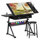 Drafting Drawing Table Tiltable Tabletop Workstation Adjustable Height W stool
