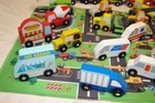 Melissa Doug Lot Of 31 Wooden Cars trucks tractor construction Vehicles w Rug