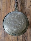 Early Antique Brass Bed Warmer Primitive Metal Work 1800 s 19thc  Wooden Handle