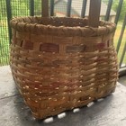 Vtg Splint Ash Wood Handled Round Basket square Base rustic Country 9    Signed