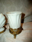 Hollywood Regency Matson Filigree Ormolu Bath Vanity Set White Porcelain