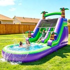 Commercial Pvc Inflatable Bounce House Water Slide Purple With Blower For Kids