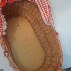 Antique Wicker Baby Doll Bassinet Buggy Carriage Stroller Red White Checker