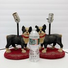 Vintage Pair Of Boston Terrier Dog Flocked Plaster Table Lamps As Is