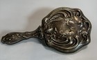 Art Nouveau Hand Mirror Draped Lady W Butterfly Lily Flowers German Silver 1905