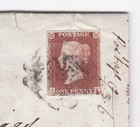 1841 Qv 1d Penny Red Stamp Black Plate5 Crease Ross Mx Maltese Cross On Entire