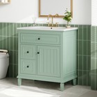 30  Green Bathroom Vanity With Ceramic Sink Solid Wood Mdf Cabinet