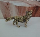 Vintage Solid Brass Fox Figurine - Mini Textured Animal Statue Desk Decor