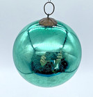 Antique German Kugel Ornament 4    Mint Green Heavy Blown Glass Original Cap