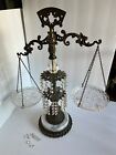 Vintage Scales Of Justice Brass Marble Crystal Glass Crystal Plates