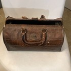 Antique Brown Leather Doctor Bag Crocodile Pattern Vintage Medical Case Pre-1930