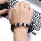 Men Stainless Steel Leather Bracelet Magnetic Gold Clasp Bangle Cuff Black Gift
