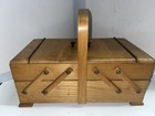 Vintage Strommen Wooden Expandable Sewing Chest Box 3 Tier Compartments 16   