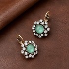 Museum Crystal Flower Court Earrings Mint Green Gold Cz Vtg Boho Antique Halo