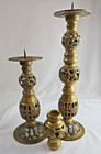Vtg Pair Brass Ornate Pierced Cut Out Candle Holders Adjustable Height W Patina