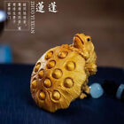 Chinese Old Boxwood Hand Carved Lotus Frog Statue Figure Collectable Netsuke