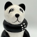 Hand Carved Painted Wood Panda Bear Figurine Black White Scarf 4 5    Folk Art