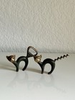 Vintage Hakuli Israel Brass Cat Bottle Opener   Corkscrew Set Mcm Rare