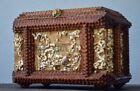 Antique Tramp Art Jewelry Or Sewing Box With Pin Cushion Early 20th Century