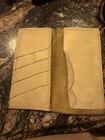 Beige Leather Long Bi-fold Wallet W  Card Slots   Multicolor Fabric Inlay