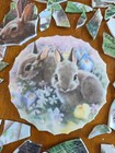 Vintage Broken Porcelain Plates Bunnies Rabbits Mosaic Tiles Pieces Varied