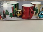 Vtg Metallic 4 Coffee Tea Drinks Mug Set Green Red Gold Silver Holiday Rare Nos