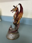 Fantasy Dragon Statue Figurine With Wings On Ornate Decorative Base