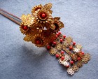 Japanese Kanzashi Hair Pin Set With Coral Dengles -  No Us Import Fees