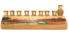 Vntg Judaica Jewish Olive Wood   Brass Hanukkah Menorah Jerusalem Israel Judaism