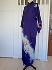 Vintage Japanese Kimono   Dark Purple With Hand Paint Flower   100  Silk