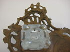 Vintage Victorian Style Brass   Glass Inkwell  9  Wide X 2 3 4  High
