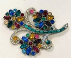 Vintage 1930s 1940s Pot Metal Rhinestone Pin Fruit Salad Floral Spray