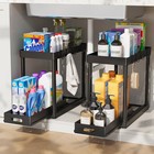 2 Pack Pull Out Under Sink Organizer Sliding Cabinet Storage Rack Black