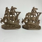 Antique Cast Iron Bookends Pirate Ship    English Galleon Nautical Decor     As Is