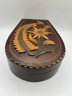 Vintage Hand Made Wood Jewelry Trinket Box Krosno Poland Mirror Horseshoe Floral