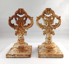 Pair Of Rustic Salvaged Antique   Vintage Cast Iron Fence Finials