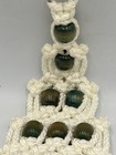 Macrame Christmas Tree Cream Green Beads Vtg 27   x12    Boho Granny Cottage Core